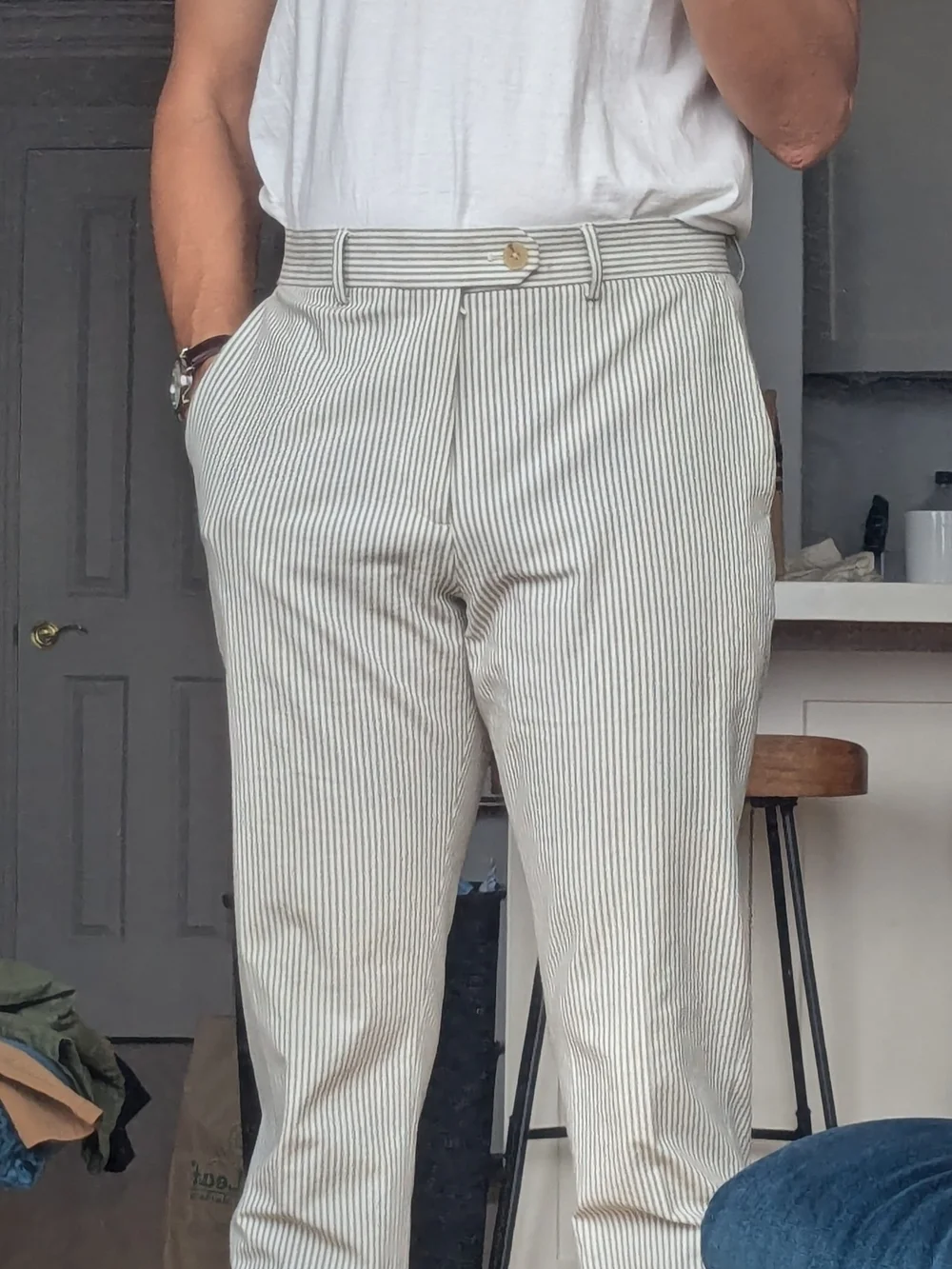 Banana Republic Tailored Men's Striped Cream & Black Dress Pants